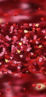 Red heart-shaped confetti wallpaper, perfect for mobile backgrounds.