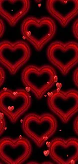 Red heart pattern on black background wallpaper.