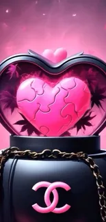 Heart puzzle art with pink and black design