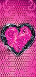 Pink floral heart with roses wallpaper for mobile.