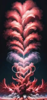 Abstract heart-shaped cloud art with vibrant colors on a mobile wallpaper background.