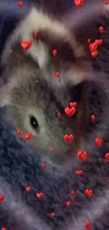 Cute rodent in heart shape on purple background wallpaper.