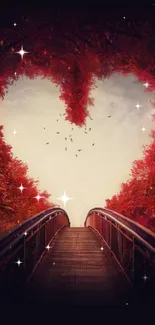 Bridge through heart-shaped autumn foliage.