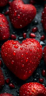 Heart-shaped berry with water droplets on a dark background.