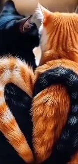 Two cats with tails forming a heart shape.
