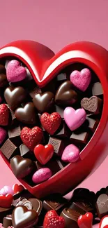Heart-shaped box filled with assorted chocolates.
