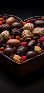 Heart-shaped box filled with assorted chocolates.