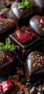 Heart-shaped chocolates with mint garnish.