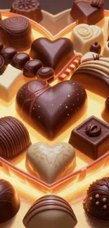 Assorted heart-shaped chocolates in a bright display.