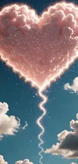 Heart-shaped cloud with sparkling sky.