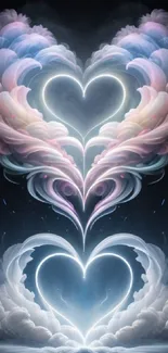 Heart-shaped cloud art with pastel hues and celestial design.