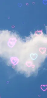 Heart-shaped cloud in a blue sky mobile wallpaper.