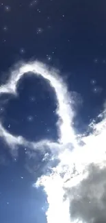 Heart-shaped cloud in a dark blue sky.