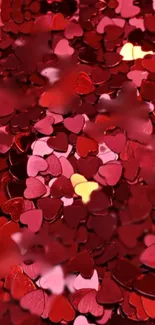 Heart-shaped red confetti design for mobile wallpaper.