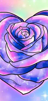 Heart-shaped cosmic rose with starry background in purple and pink hues.