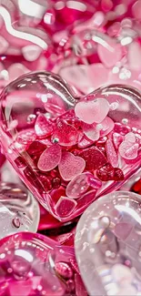 Heart-shaped crystal art with pink gloss and shiny finish.