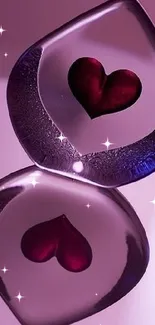 Purple crystal with heart shape reflections mobile wallpaper.