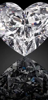 Heart-shaped diamond with reflection on dark background.