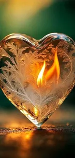 Heart-shaped art with fiery elements and intricate designs.