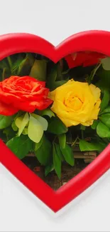 Red heart frame with vibrant roses.