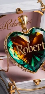 Heart-shaped gemstone pendant in a decorative box.