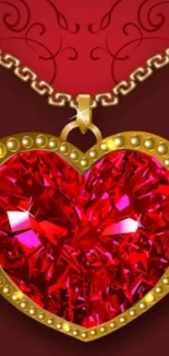 Heart-shaped red gem with gold chain.