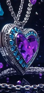 Heart-shaped gemstone pendant with vibrant colors and intricate details.