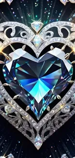 Heart-shaped gemstone with silver ornate design.