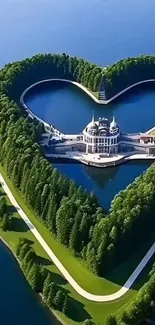 Heart-shaped island with lush greenery and tranquil waters.