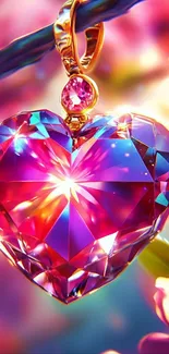 Heart-shaped gemstone with a floral background.