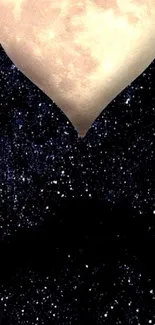 Heart-shaped moon with a starry sky background wallpaper.