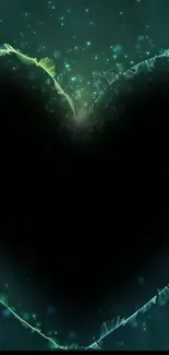 Teal heart-shaped nebula glowing in dark background wallpaper.