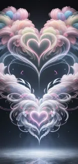 Pastel cloud heart-shaped wallpaper with artistic design.