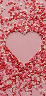 Heart-shaped pink and red confetti wallpaper.