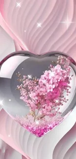 Heart-shaped pink floral design in a glass-like effect.