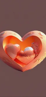 Romantic heart-shaped mobile wallpaper in warm pink and orange hue.