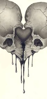 Heart-shaped skull with dripping detail in monochrome art style.