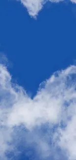 Heart-shaped blue sky with fluffy clouds mobile wallpaper.