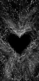 Heart-shaped starry burst on a black background