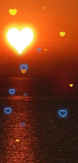 Romantic heart-shaped sunset over ocean wallpaper.