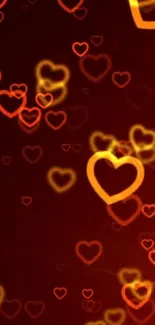 Glowing heart-themed wallpaper with red and orange hues on a dark background.