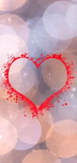 Red heart with splash effect on bokeh background mobile wallpaper.