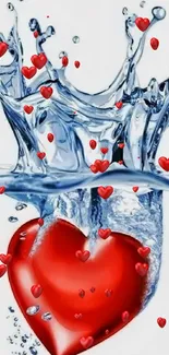 Red heart splash in clear water, artistic wallpaper.