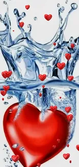 Red heart splashing into clear water with vibrant effect.