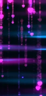 Abstract pink heart mobile wallpaper with dark dreamy background.