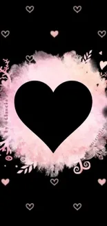 Artistic black and pink heart-themed mobile wallpaper.