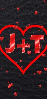 Red heart wallpaper with initials J+T on black background.