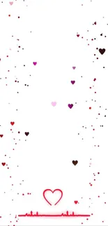 Heart-themed wallpaper with red and pink hearts on a white background.