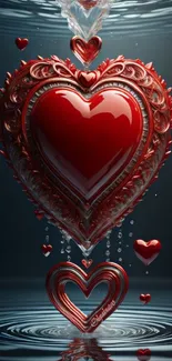 Intricate red heart design on mobile wallpaper, elegant and romantic.