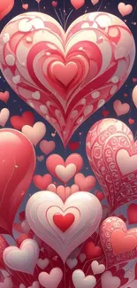 Heart-themed wallpaper with pink hearts.